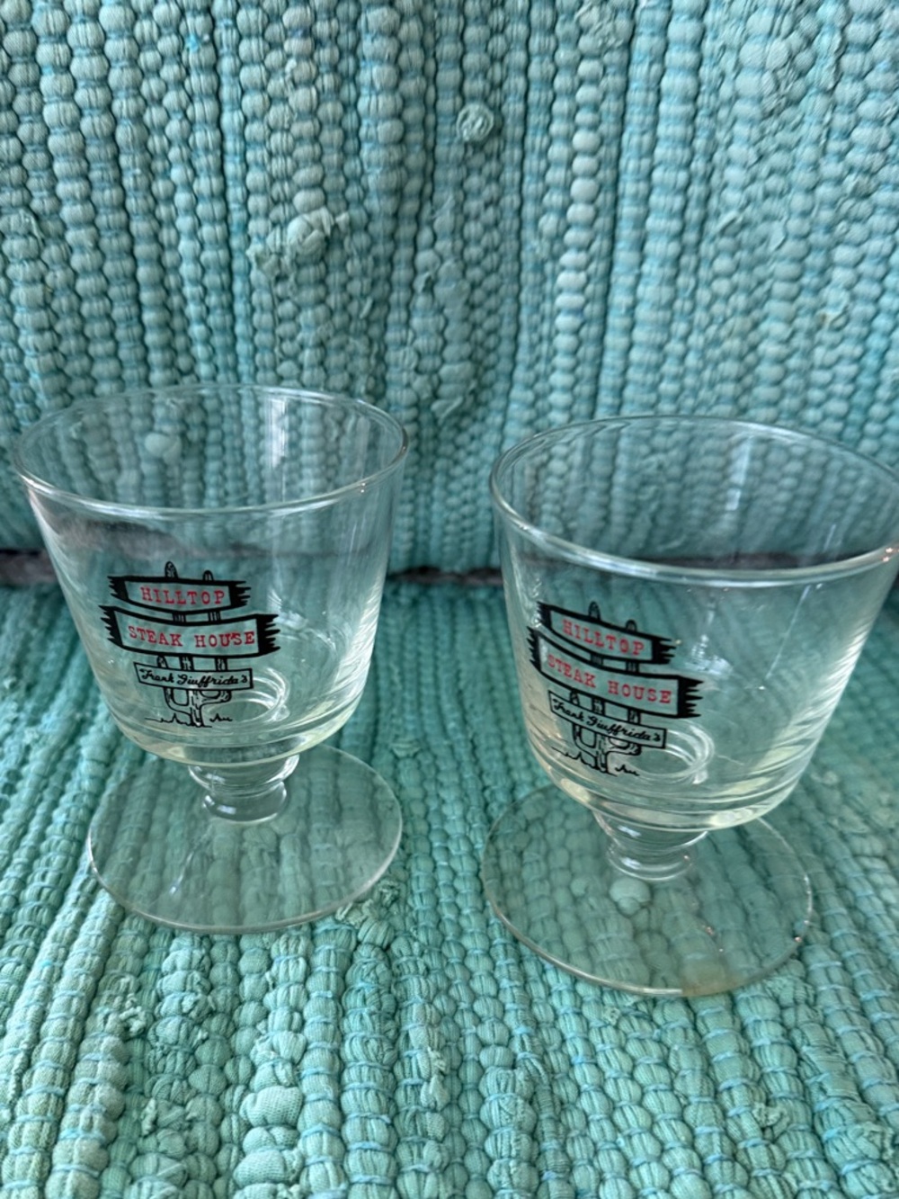 VINTAGE Hilltop Steakhouse Saugus MA 2 Whiskey Cocktail Glasses with Stirrers